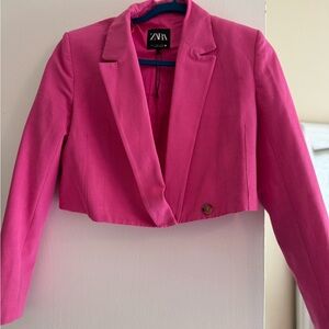 Zara Pink Cropped Blazer with Notched Lapels